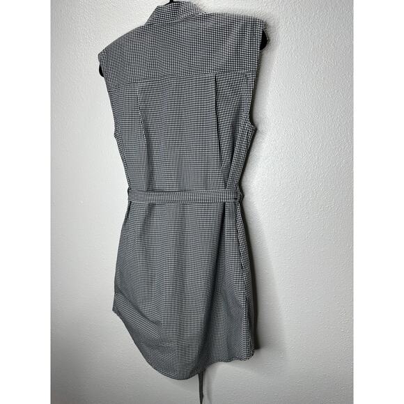 Frame Black & White Gingham Sleeveless Shoulder Pad Button Collared Shirtdress S - Picture 6 of 16